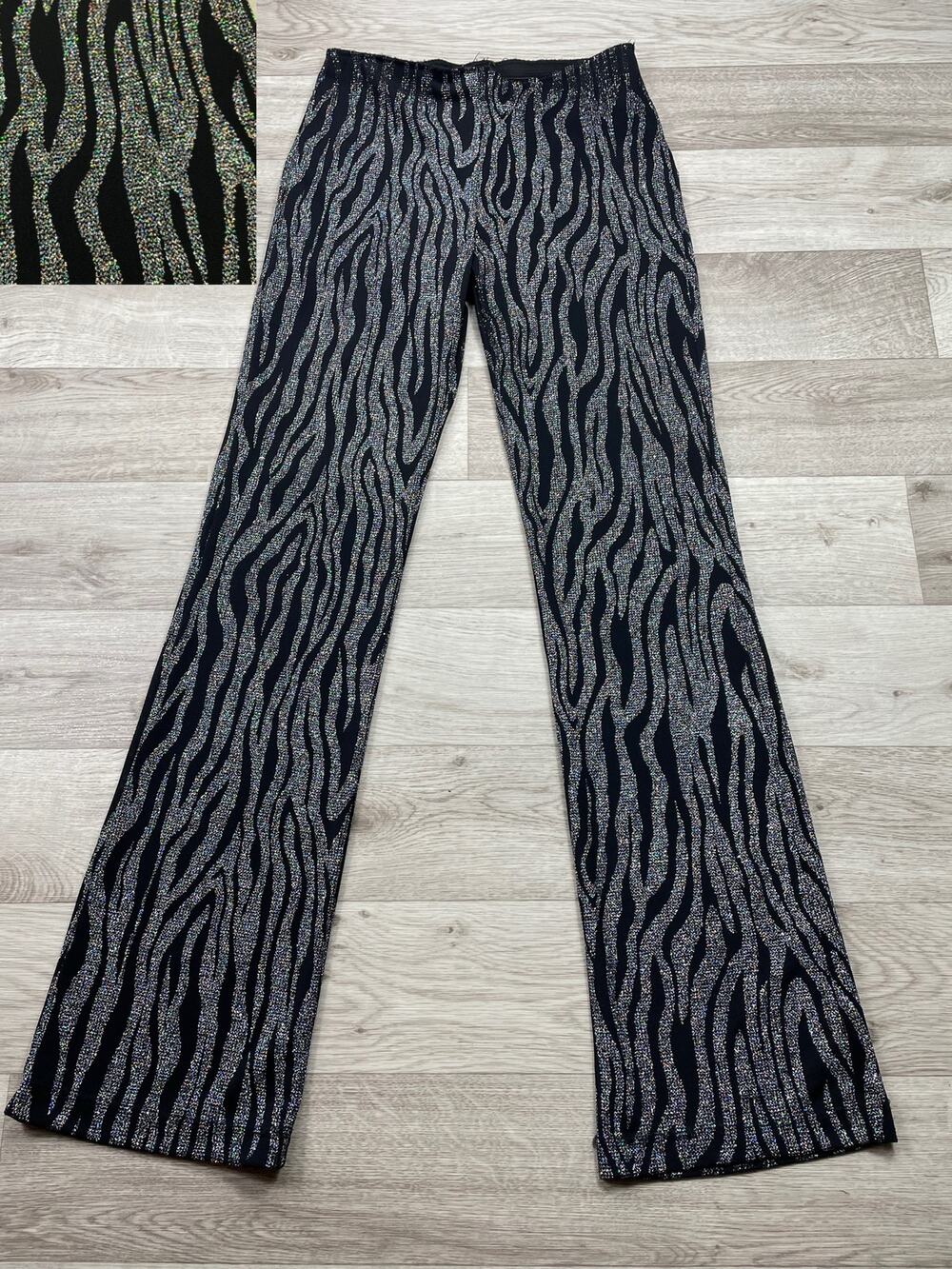 🔥VTG 70s Disco Revival Striped Sparkly Glitter Flare Stretch Pants Glam Rock